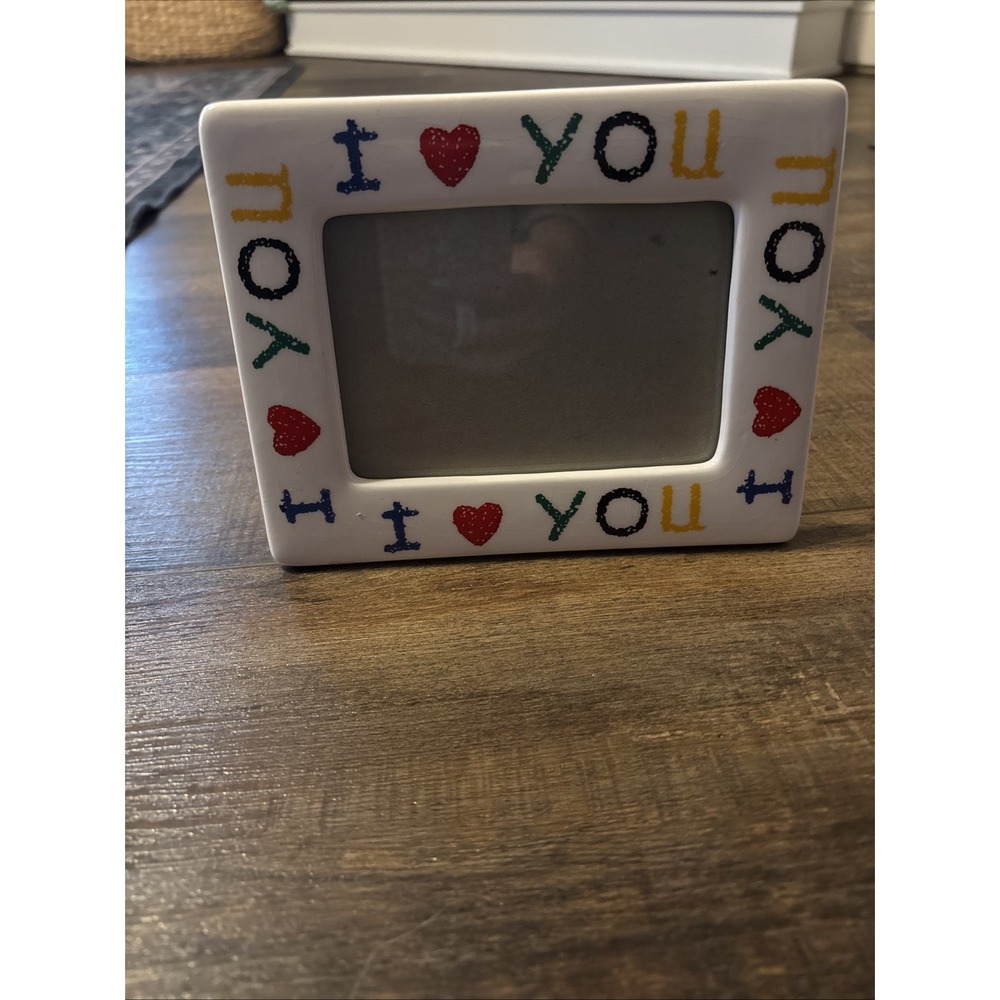 Vintage I Love You White Ceramic Picture Frame Primary Colors 7 x 5.5